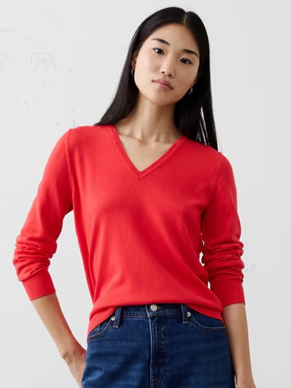 NWT BANANA REPUBLIC FOREVER V-NECK SWEATER In G GORGEOUS CORAL